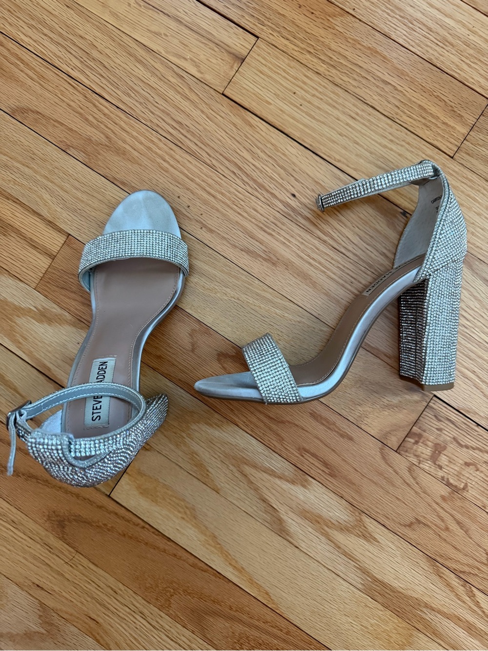 Steve Madden Silver Crystal Block Heel Sandals